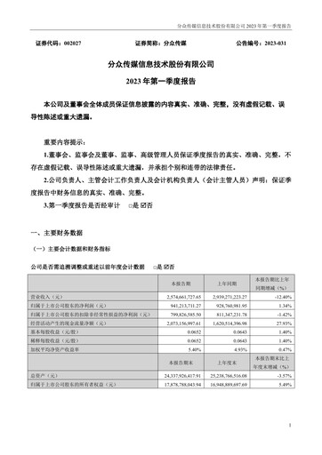 Miniature Focus Media Information Technology Rapport trimestriel 2023-q1