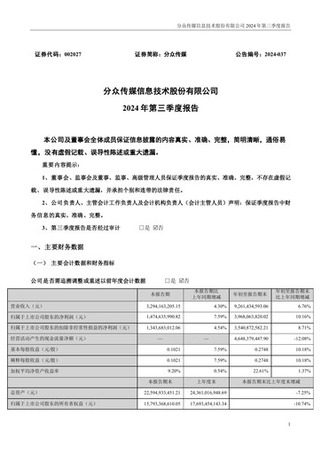 Miniature Focus Media Information Technology Rapport trimestriel 2024-q3
