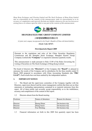 Thumbnail Shanghai Electric Group Quarterly Report 2009-q1