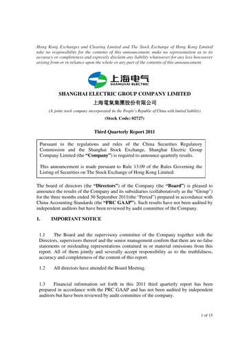Thumbnail Shanghai Electric Group Quarterly Report 2011-q3