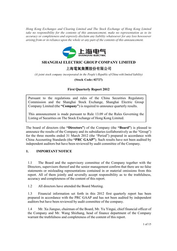 Thumbnail Shanghai Electric Group Quarterly Report 2012-q1