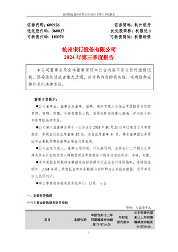 Thumbnail Bank of Hangzhou Quarterly Report 2024-q3
