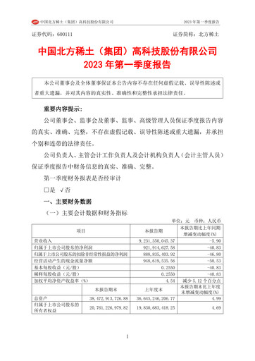 Thumbnail China Northern Rare Earth (CNREHT) Quarterly Report 2023-q1