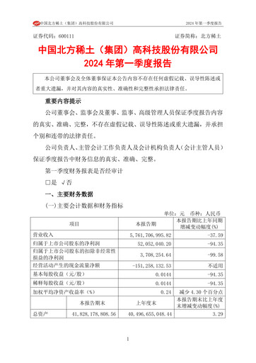 Thumbnail China Northern Rare Earth (CNREHT) Quarterly Report 2024-q1