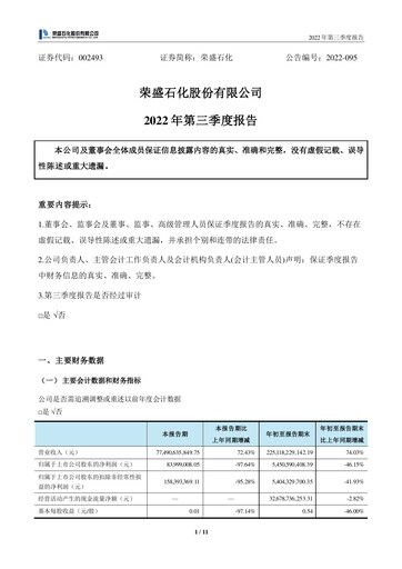 Miniature Rongsheng Petrochemical Rapport trimestriel 2022-q3