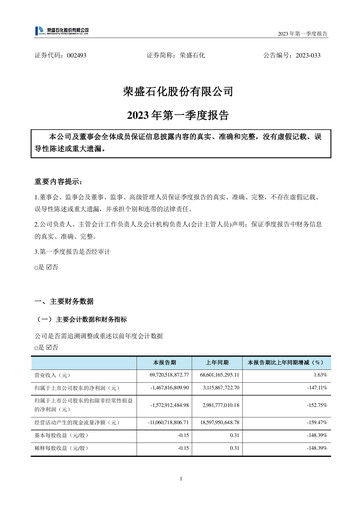 Miniature Rongsheng Petrochemical Rapport trimestriel 2023-q1