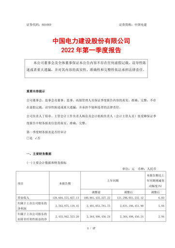 Thumbnail Power Construction Corporation of China Quarterly Report 2022-q1