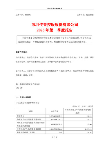 Vorschaubild Shenzhen Transsion Holdings Quartalsbericht 2023-q1