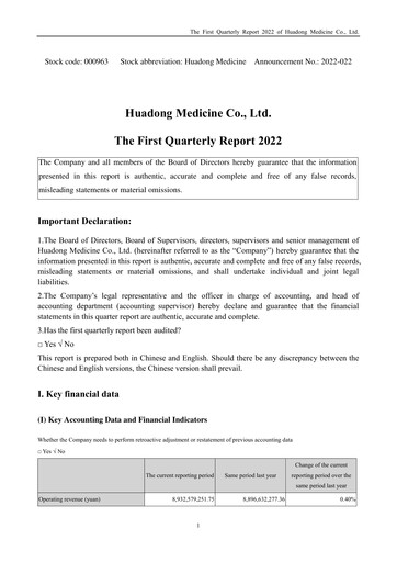 Thumbnail Huadong Medicine (HD Medicine) Quarterly Report 2022-q1