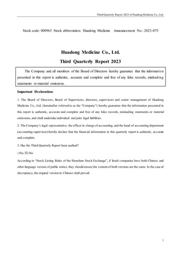 Thumbnail Huadong Medicine (HD Medicine) Quarterly Report 2023-q3