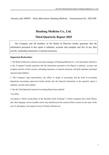 Thumbnail Huadong Medicine (HD Medicine) Quarterly Report 2025-q3