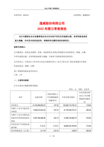 Thumbnail Tongwei Co.,Ltd Quarterly Report 2022-q3