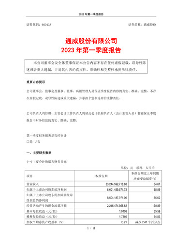 Thumbnail Tongwei Co.,Ltd Quarterly Report 2023-q1
