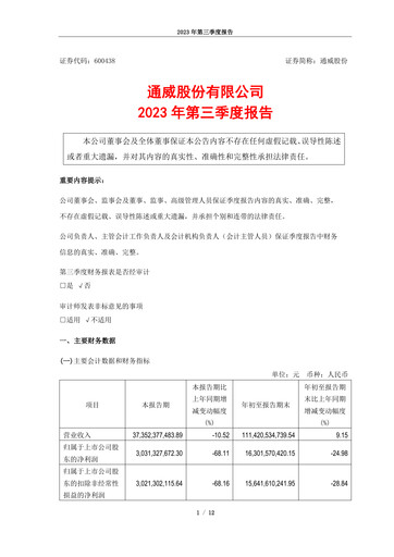 Thumbnail Tongwei Co.,Ltd Quarterly Report 2023-q3