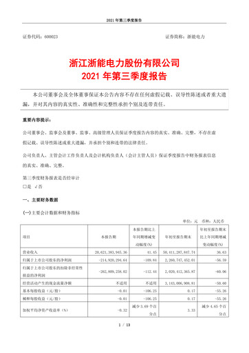 Thumbnail Zhejiang Zheneng Electric Quarterly Report 2021-q3