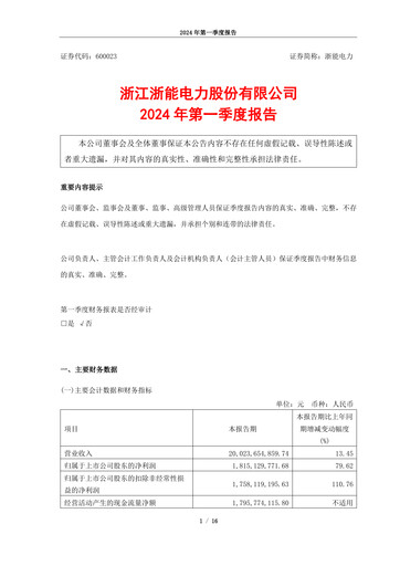 Thumbnail Zhejiang Zheneng Electric Quarterly Report 2024-q1