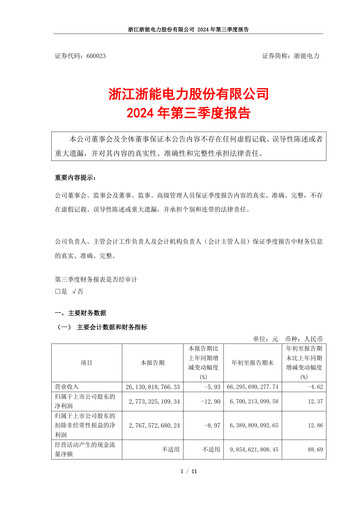 Thumbnail Zhejiang Zheneng Electric Quarterly Report 2024-q3