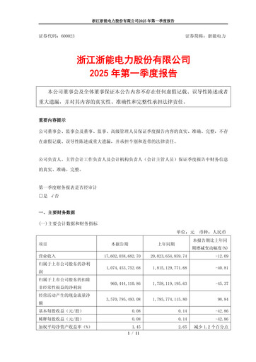 Thumbnail Zhejiang Zheneng Electric Quarterly Report 2025-q1
