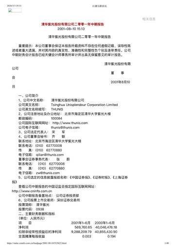 Thumbnail Unisplendour Half-year Report 2001-h1