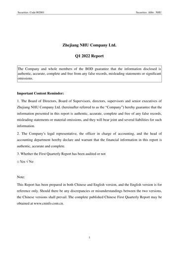 Thumbnail Zhejiang NHU Co., Ltd. Quarterly Report 2022-q1