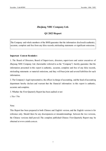 Thumbnail Zhejiang NHU Co., Ltd. Quarterly Report 2023-q1