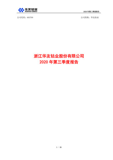 Thumbnail Zhejiang Huayou Cobalt Quarterly Report 2020-q3