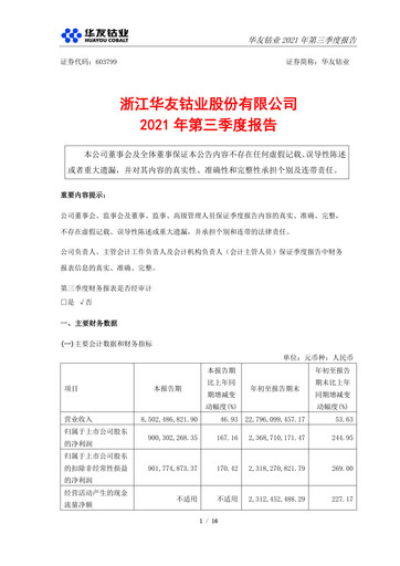 Thumbnail Zhejiang Huayou Cobalt Quarterly Report 2021-q3