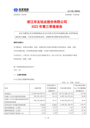 Thumbnail Zhejiang Huayou Cobalt Quarterly Report 2022-q3