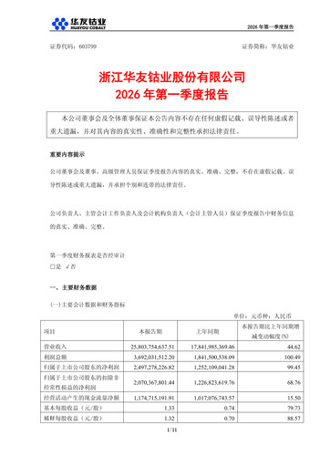 Thumbnail Zhejiang Huayou Cobalt Quarterly Report 2026-q1