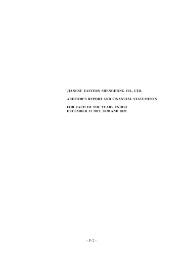Thumbnail Jiangsu Eastern Shenghong Financial Statement 2019-2021