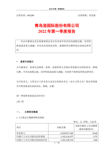 Vorschaubild Qingdao Port International Quartalsbericht 2022-q1