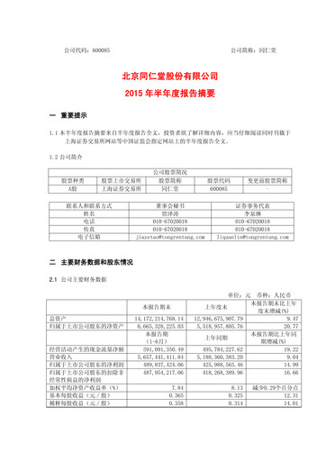 Thumbnail Tong Ren Tang Half-year Report 2015-h1