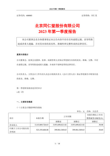 Thumbnail Tong Ren Tang Quarterly Report 2023-q1