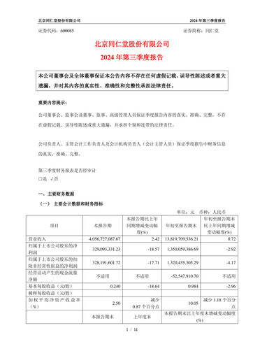 Thumbnail Tong Ren Tang Quarterly Report 2024-q3