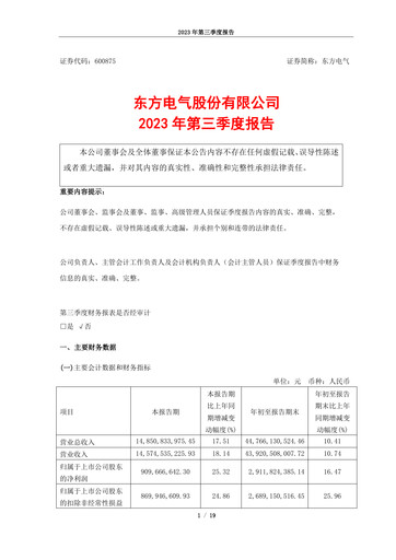 Miniature Dongfang Electric Corporation Rapport trimestriel 2023-q3