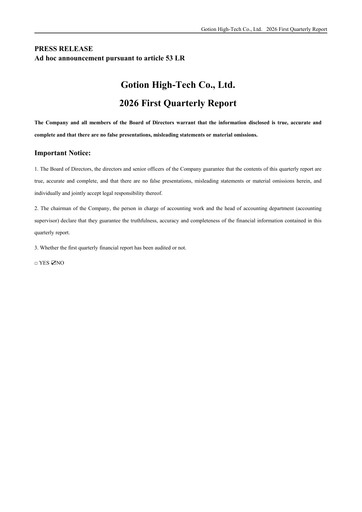 Thumbnail Gotion High-tech Co.,Ltd. Quarterly Report 2026-q1