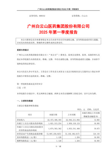 Thumbnail Guangzhou Baiyunshan Pharmaceutical Holdings Quarterly Report 2025-q1
