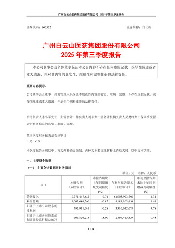 Thumbnail Guangzhou Baiyunshan Pharmaceutical Holdings Quarterly Report 2025-q3