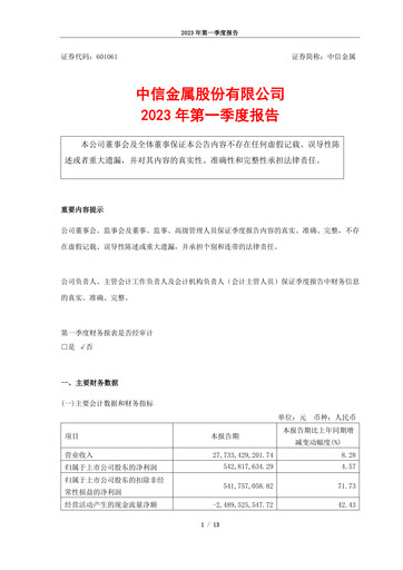 Miniature CITIC Metal Rapport trimestriel 2023-q1