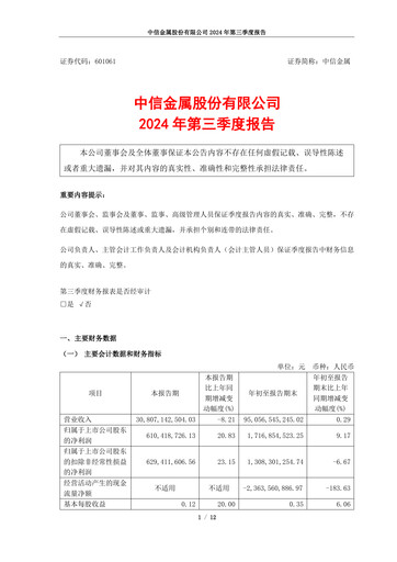 Miniature CITIC Metal Rapport trimestriel 2024-q3