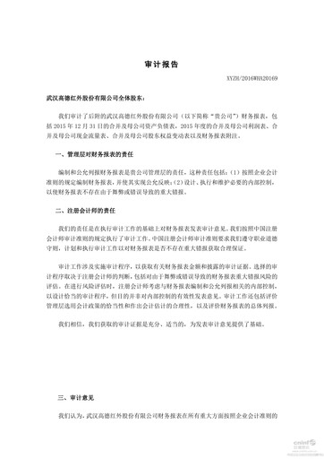 Thumbnail Wuhan Guide Infrared Financial Statement 2015