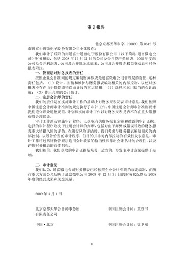Miniature Tongfu Microelectronics Co.,Ltd Bilan financier 2008