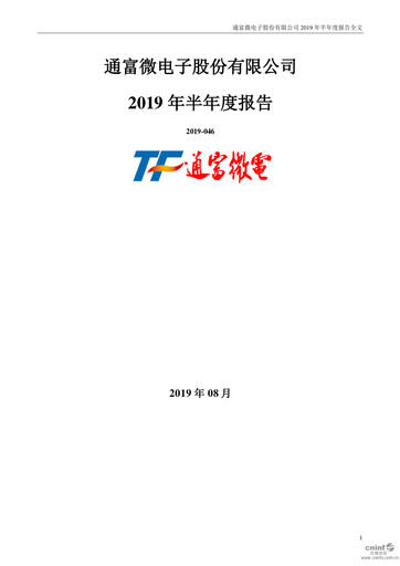 Miniature Tongfu Microelectronics Co.,Ltd Rapport semestriel 2019-h1