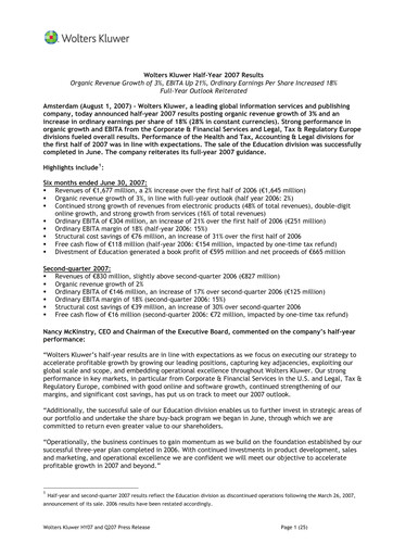 Thumbnail Wolters Kluwer Financial Statement 2007-h1