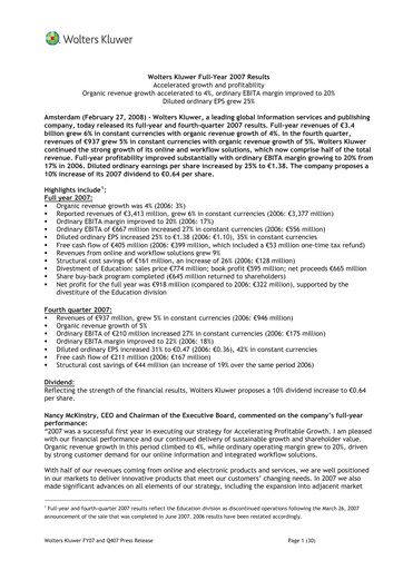 Thumbnail Wolters Kluwer Financial Statement 2007