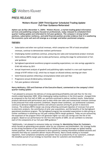 Thumbnail Wolters Kluwer Financial Statement 2009-9m