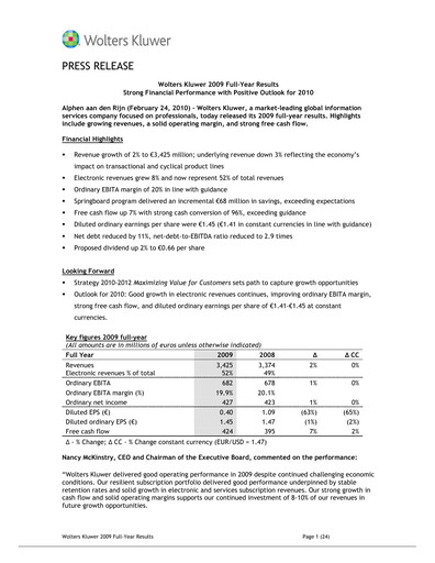 Thumbnail Wolters Kluwer Financial Statement 2009