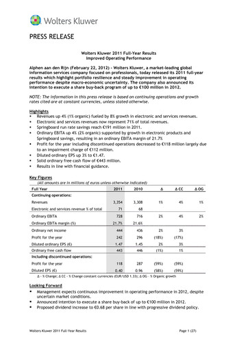 Thumbnail Wolters Kluwer Financial Statement 2011