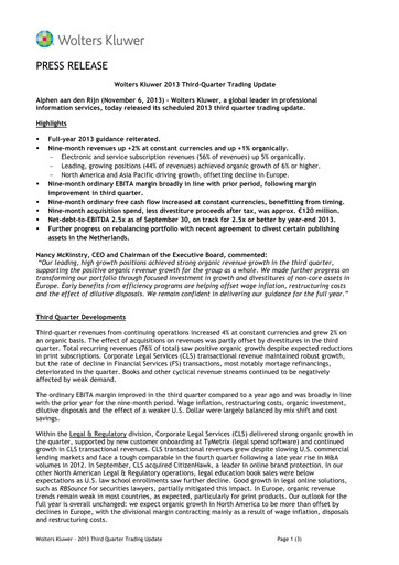 Thumbnail Wolters Kluwer Financial Statement 2013-9m