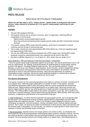 Thumbnail Wolters Kluwer Financial Statement 2013-q1